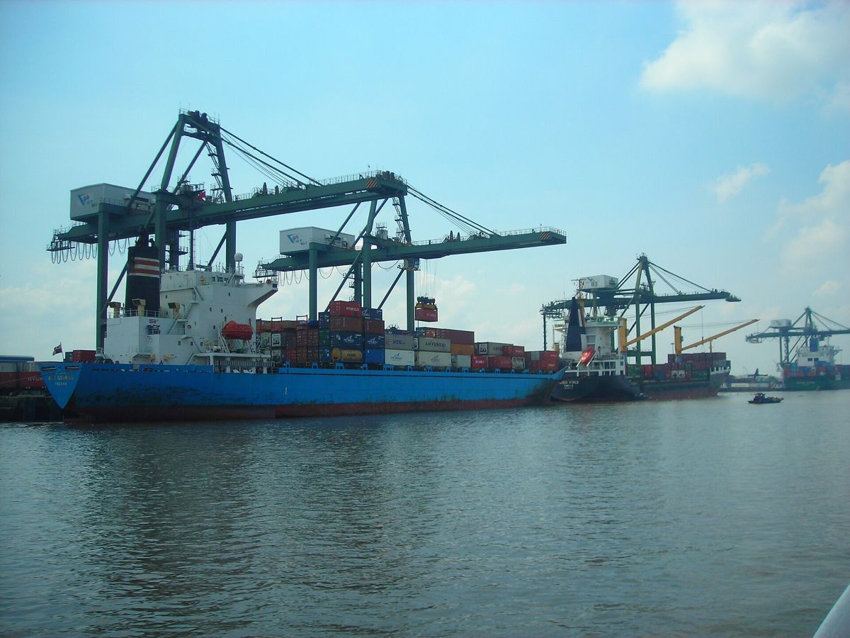Tàu container và cần cẩu giàn tại cảng biển ở TP.HCM