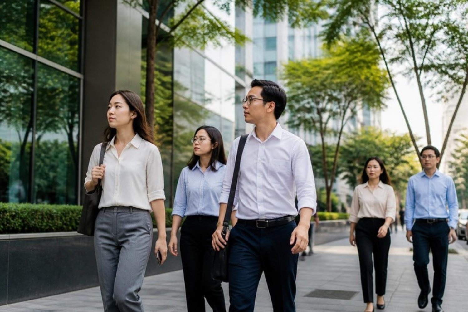 Người đi làm trên đường phố khu trung tâm TPHCM